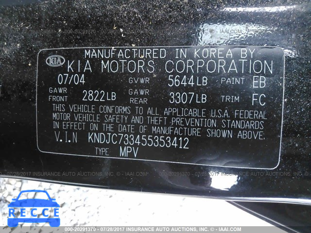 2005 KIA Sorento EX/LX KNDJC733455353412 image 8