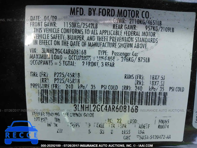 2010 Lincoln MKZ 3LNHL2GC4AR608168 Bild 8