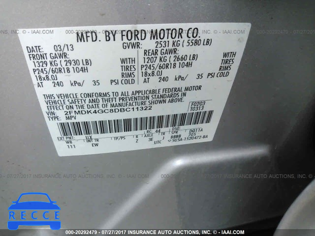 2013 Ford Edge 2FMDK4GC8DBC11322 зображення 8