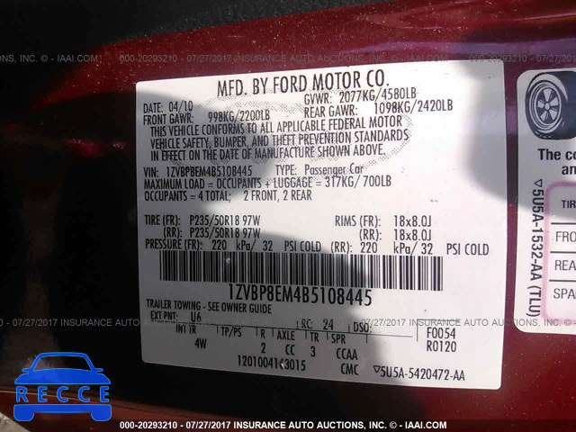 2011 Ford Mustang 1ZVBP8EM4B5108445 image 8