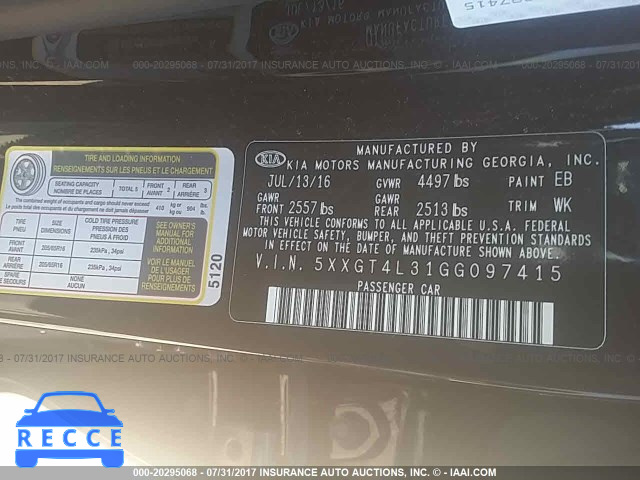 2016 KIA Optima LX 5XXGT4L31GG097415 image 8