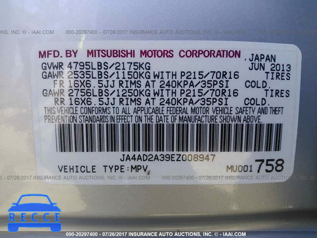 2014 Mitsubishi Outlander JA4AD2A39EZ008947 image 8