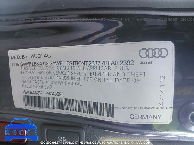 2017 AUDI A4 ULTRA PREMIUM WAUKMAF41HN049992 Bild 8