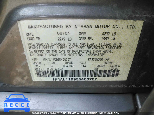 2005 NISSAN ALTIMA 1N4AL11D95N400707 зображення 8