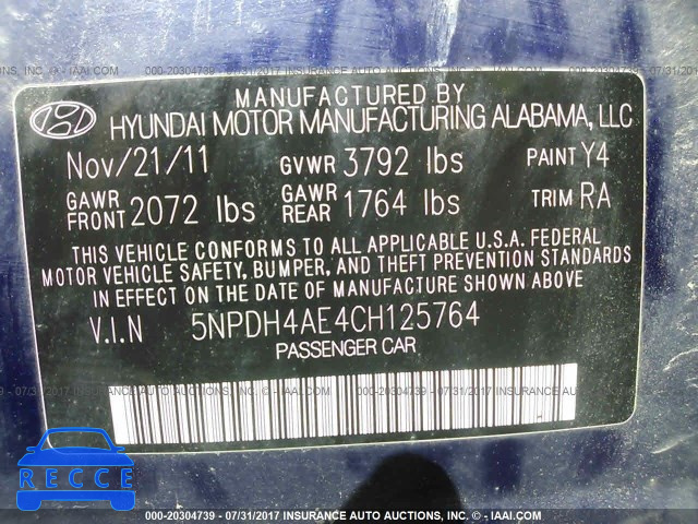 2012 Hyundai Elantra 5NPDH4AE4CH125764 image 8