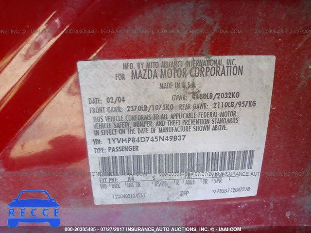 2004 Mazda 6 S 1YVHP84D745N49837 image 8