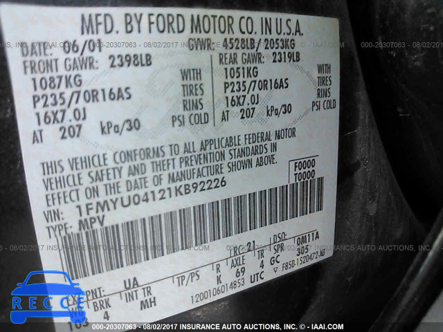 2001 Ford Escape XLT 1FMYU04121KB92226 image 8