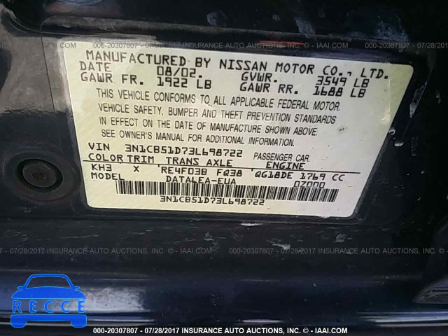2003 NISSAN SENTRA XE/GXE 3N1CB51D73L698722 image 8