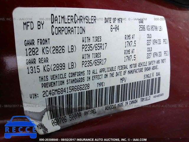 2005 CHRYSLER PACIFICA 2C4GM68415R666228 image 8