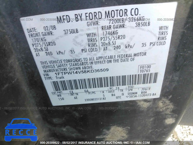 2008 Ford F150 1FTPW14V58KD36509 Bild 8