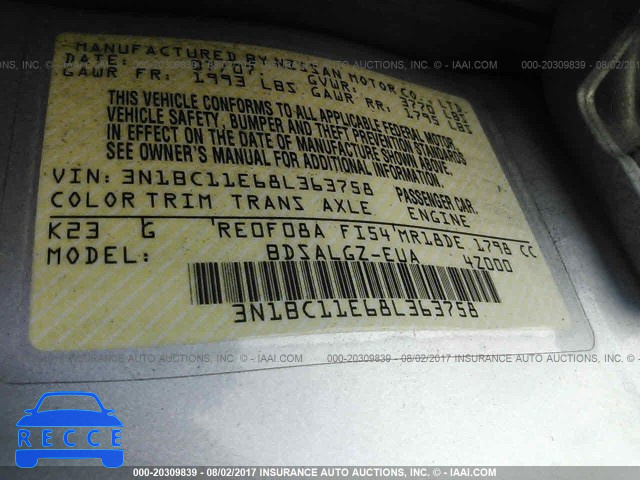 2008 Nissan Versa 3N1BC11E68L363758 image 8