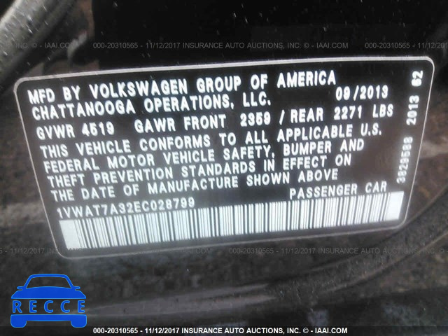 2014 Volkswagen Passat S 1VWAT7A32EC028799 Bild 8