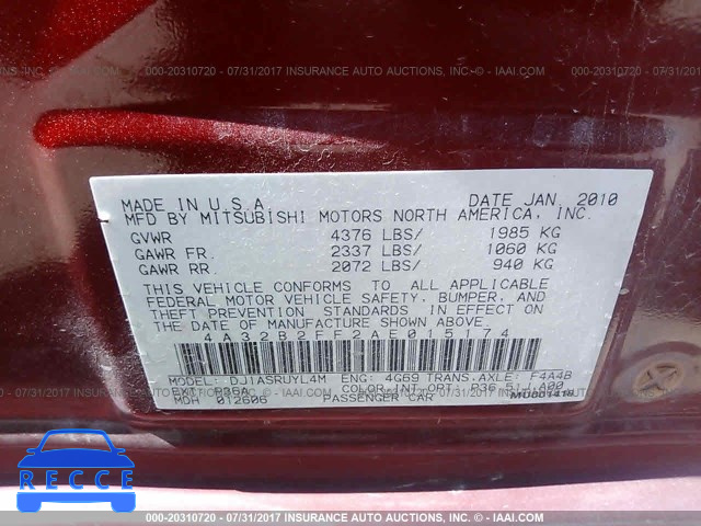 2010 MITSUBISHI GALANT FE 4A32B2FF2AE015174 image 8