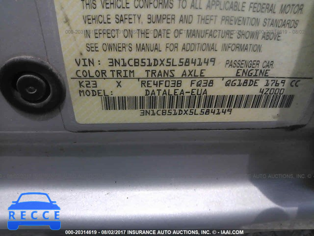 2005 Nissan Sentra 3N1CB51DX5L584149 image 8