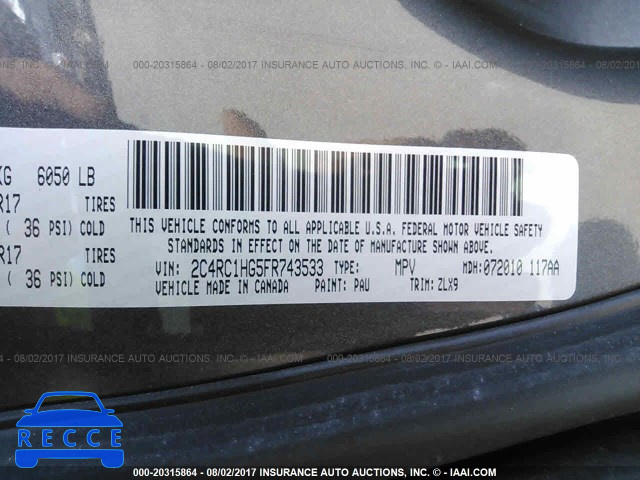 2015 Chrysler Town and Country 2C4RC1HG5FR743533 image 8