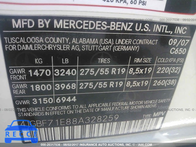 2008 Mercedes-benz GL 4JGBF71E88A328259 image 8
