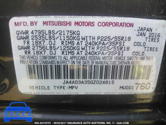 2016 Mitsubishi Outlander SE/SEL JA4AD3A35GZ024815 зображення 8