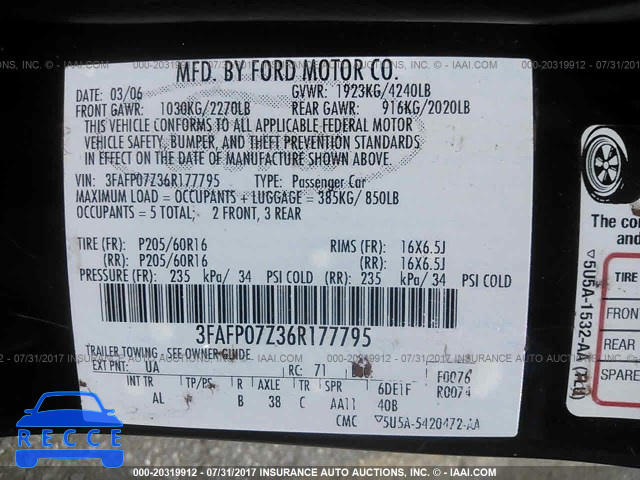 2006 Ford Fusion 3FAFP07Z36R177795 image 8