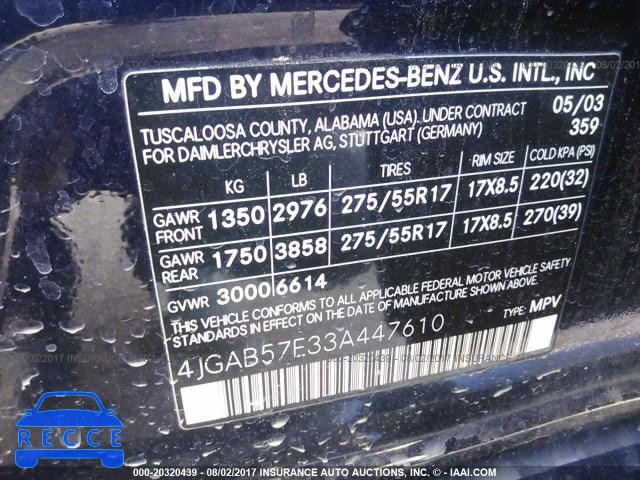 2003 Mercedes-benz ML 350 4JGAB57E33A447610 image 8