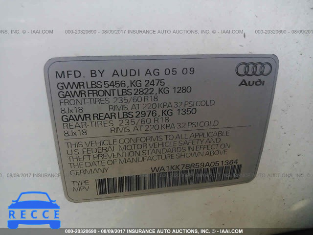 2009 Audi Q5 3.2 WA1KK78R59A051364 image 8
