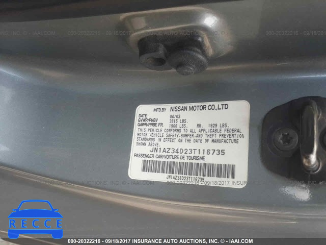 2003 Nissan 350Z COUPE JN1AZ34D23T116735 зображення 8