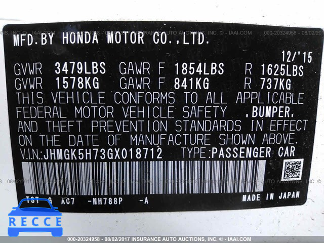 2016 HONDA FIT EX/EXL JHMGK5H73GX018712 image 8