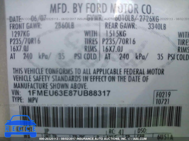 2007 Ford Explorer XLT 1FMEU63E87UB88317 image 8