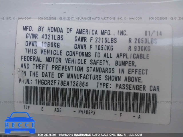 2014 Honda Accord 1HGCR2F78EA128864 image 8