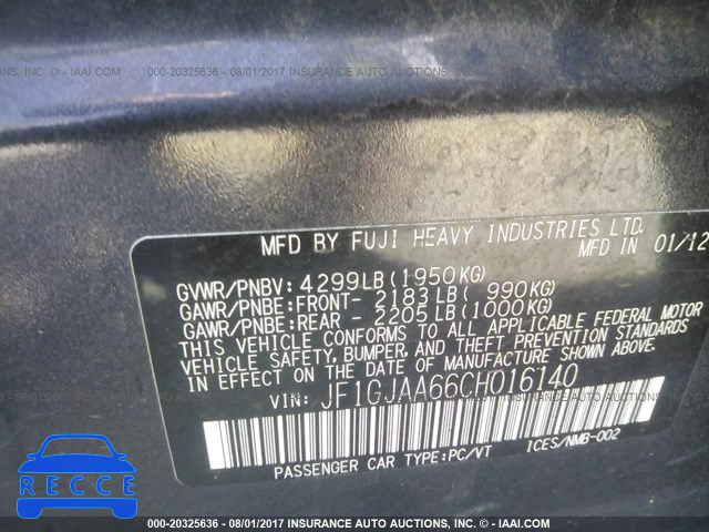 2012 Subaru Impreza JF1GJAA66CH016140 image 8
