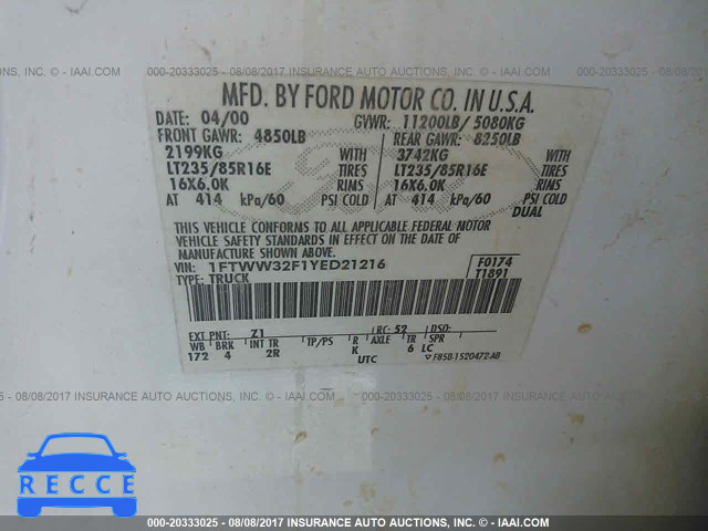 2000 Ford F350 SUPER DUTY 1FTWW32F1YED21216 image 8