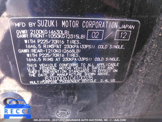 2012 Suzuki Grand Vitara JS3TD0D61C4100235 image 8
