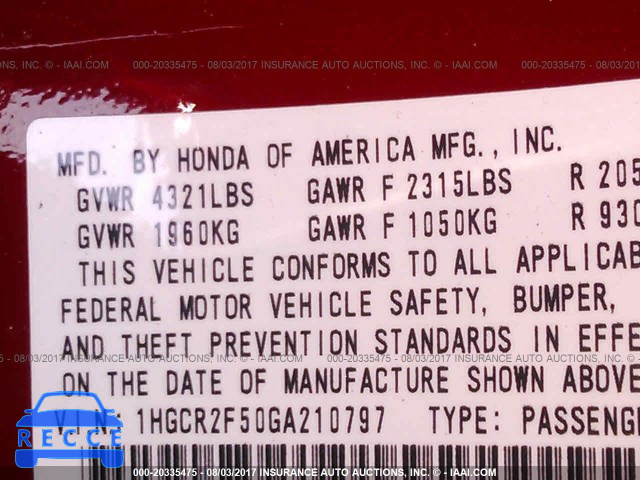 2016 Honda Accord 1HGCR2F50GA210797 image 8