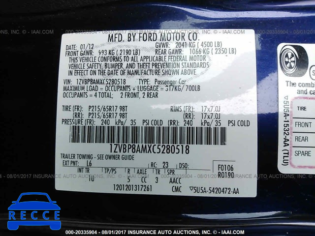 2012 Ford Mustang 1ZVBP8AMXC5280518 зображення 8