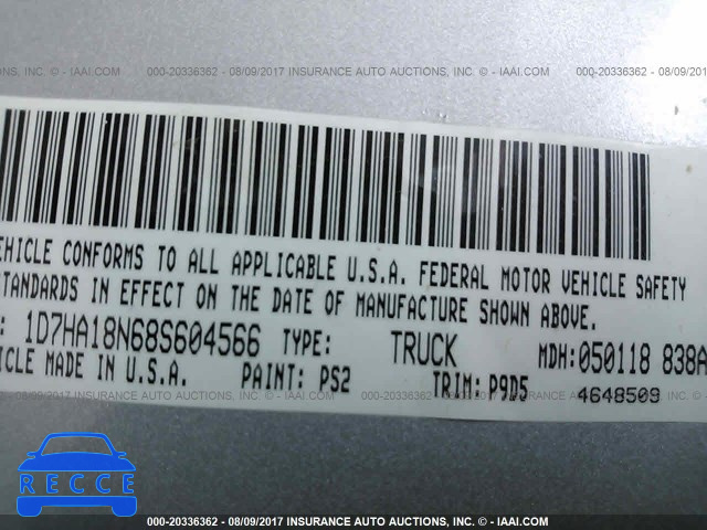 2008 Dodge RAM 1500 ST/SLT 1D7HA18N68S604566 image 8