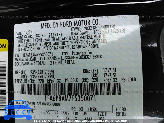 2015 Ford Mustang 1FA6P8AM7F5350071 Bild 8