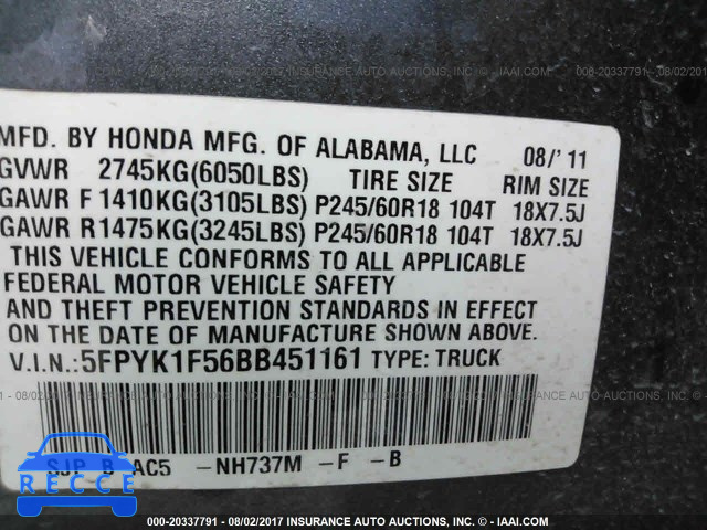 2011 Honda Ridgeline RTL 5FPYK1F56BB451161 image 8