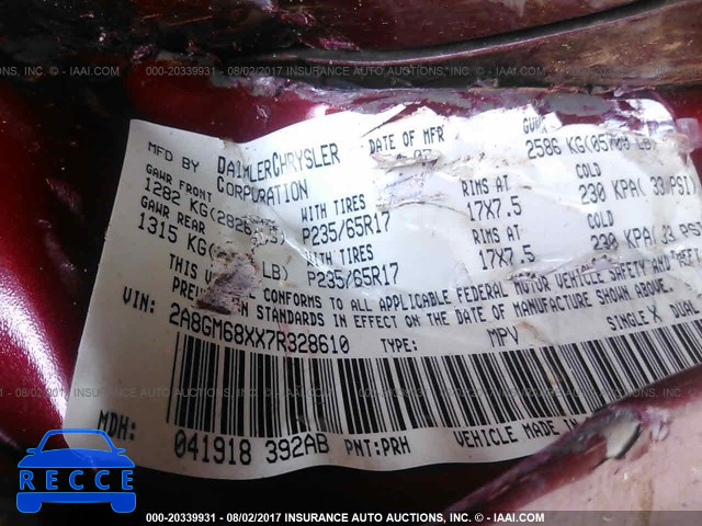 2007 CHRYSLER PACIFICA 2A8GM68XX7R328610 image 8