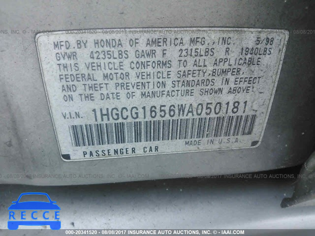 1998 HONDA ACCORD 1HGCG1656WA050181 image 8