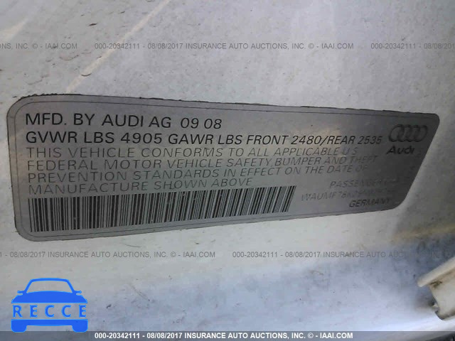 2009 AUDI A4 PRESTIGE WAUMF78K29N029785 image 8