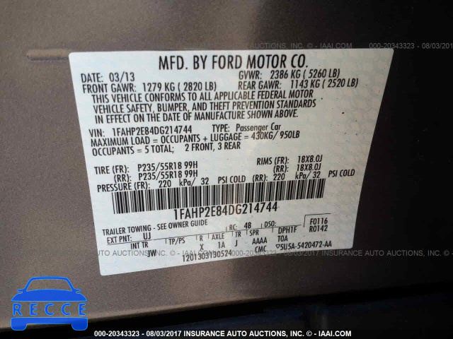 2013 Ford Taurus SEL 1FAHP2E84DG214744 image 8