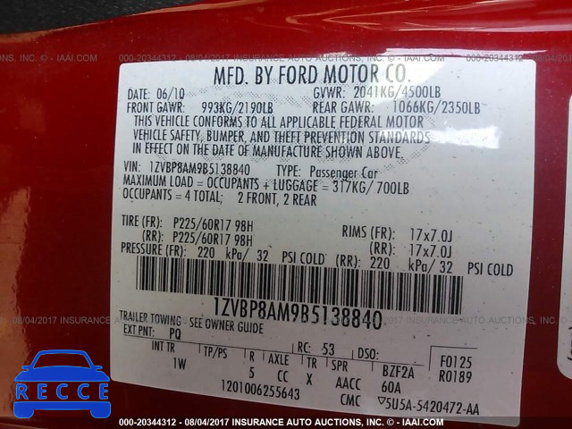 2011 Ford Mustang 1ZVBP8AM9B5138840 image 8