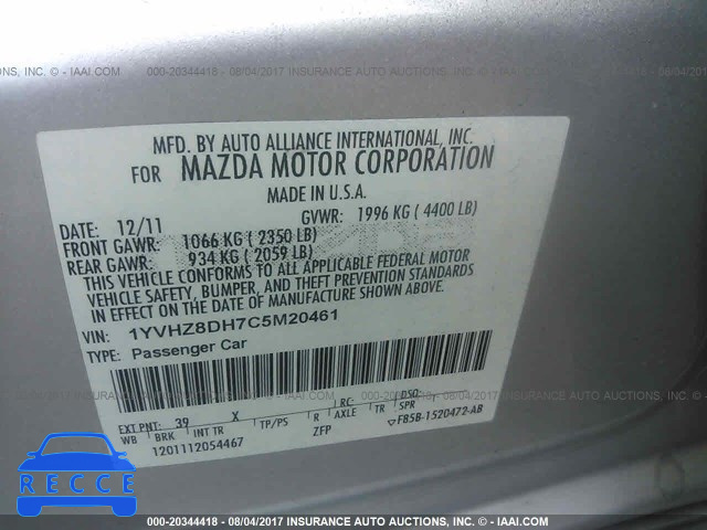 2012 Mazda 6 I 1YVHZ8DH7C5M20461 image 8