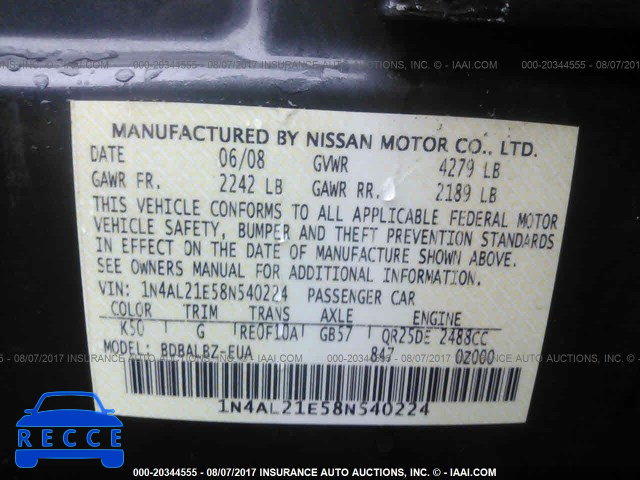 2008 Nissan Altima 1N4AL21E58N540224 image 8