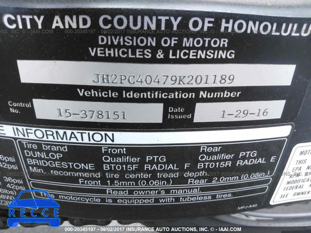 2009 Honda CBR600 RR JH2PC40479K201189 image 8