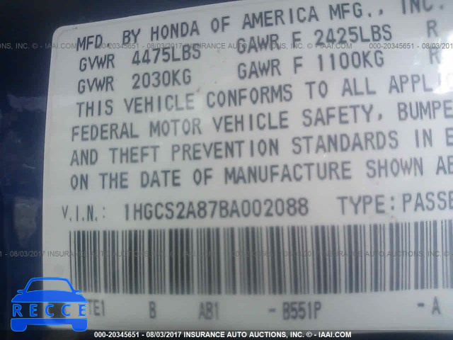 2011 Honda Accord 1HGCS2A87BA002088 Bild 8