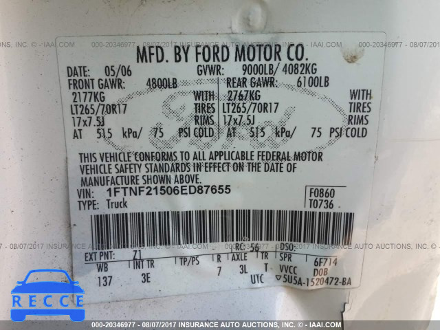 2006 Ford F250 1FTNF21506ED87655 image 8