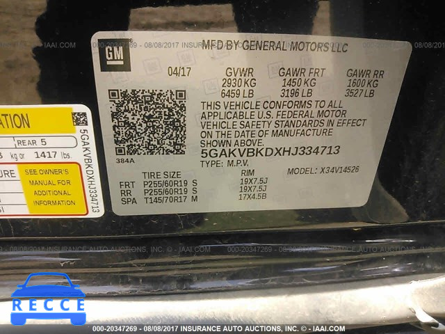 2017 BUICK ENCLAVE 5GAKVBKDXHJ334713 image 8