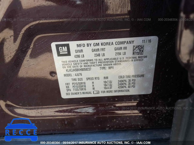 2017 BUICK ENCORE PREFERRED KL4CJASBXHB058237 зображення 8