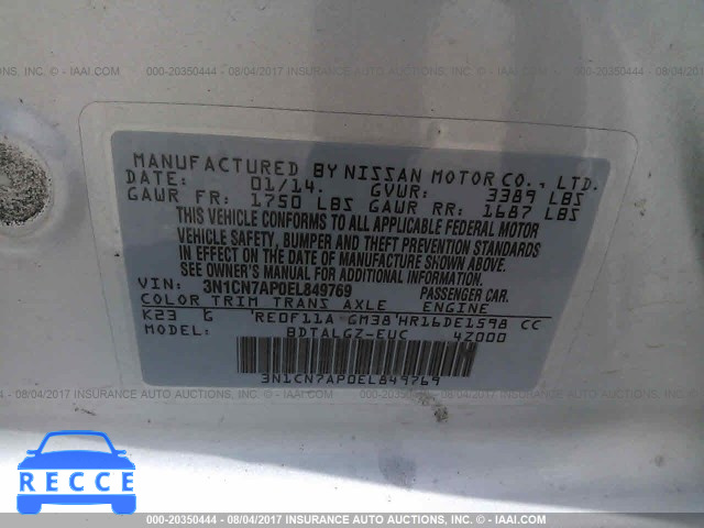 2014 Nissan Versa 3N1CN7AP0EL849769 image 8