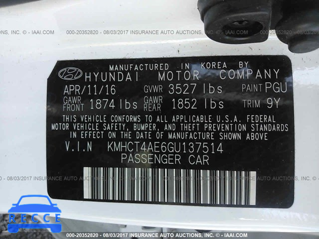 2016 Hyundai Accent KMHCT4AE6GU137514 image 8